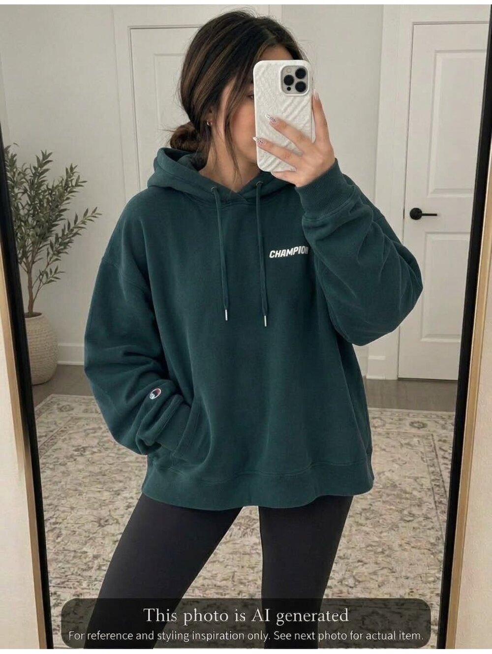 Champion Forest Green Pullover Hoodie Sweatshirt Size L